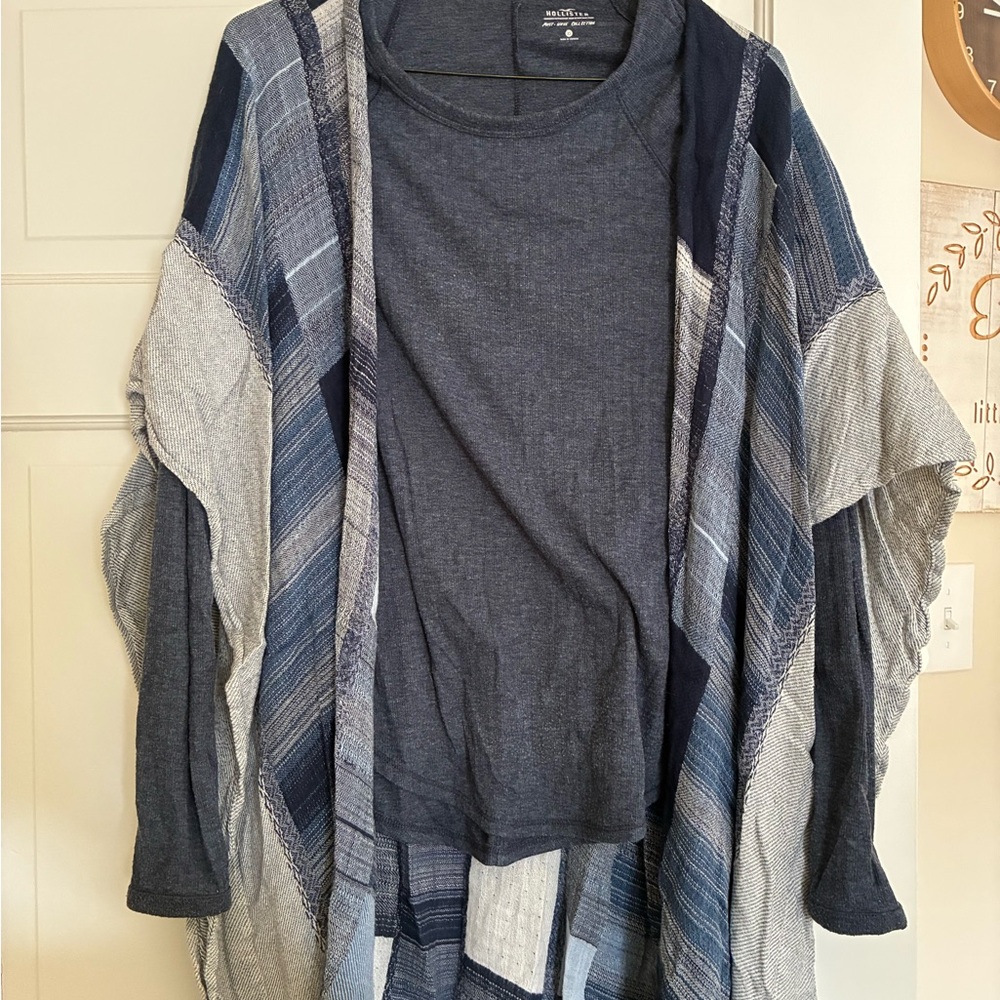 Hollister Blue and Gray Long Sleeve Top. Pink Long Sleeve Open Shoulder Top.